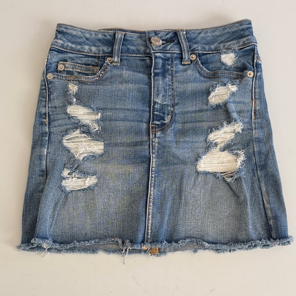 American Eagle Outfitters Distressed Stretch Denim Mini Skirt Size 0